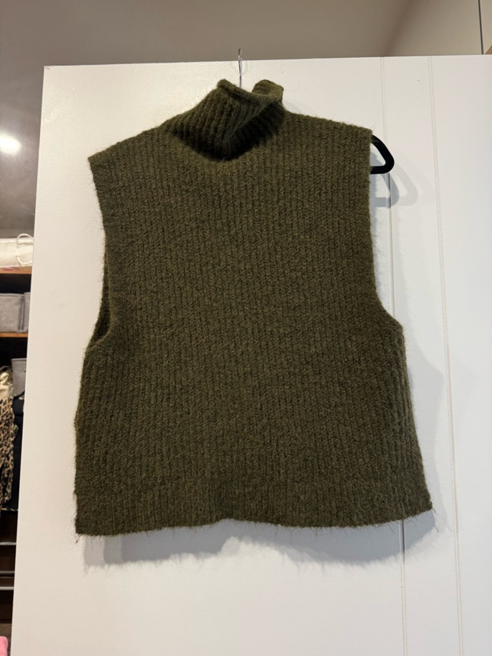 Women's Olive Green Sleeveless Turtleneck Sweater Vest
